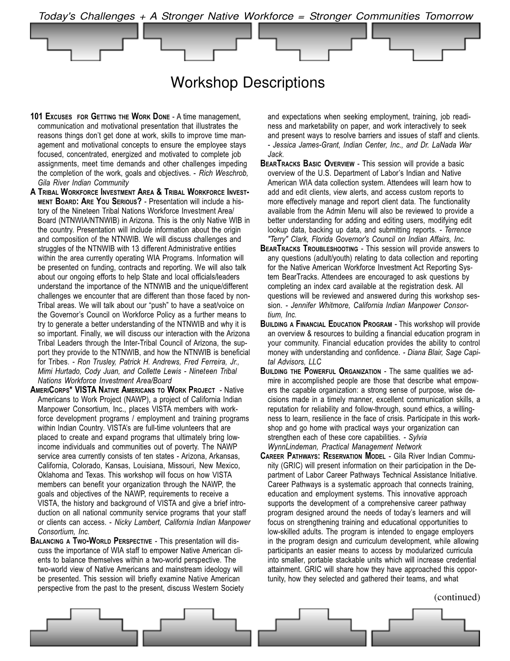 Workshop Descriptions