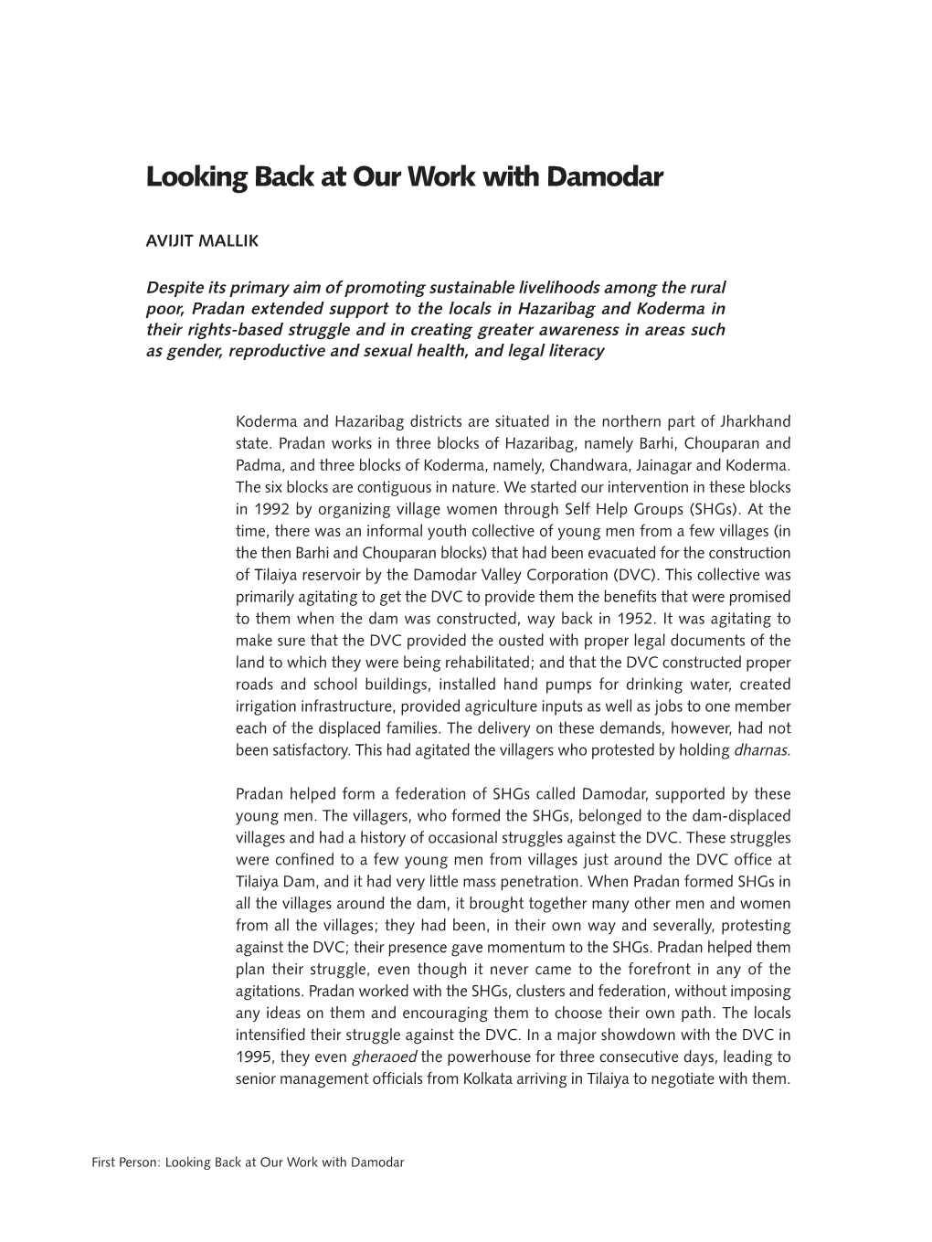 Looking Back at Our Work with Damodar-By Avijit Mallik