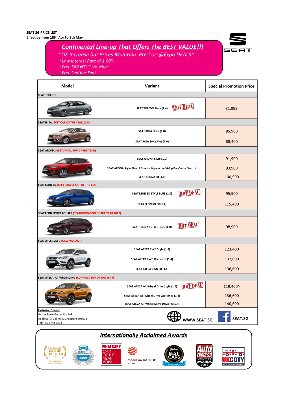 Continental Line-Up That Offers the BEST VALUE!!! COE Increase but Prices Maintain