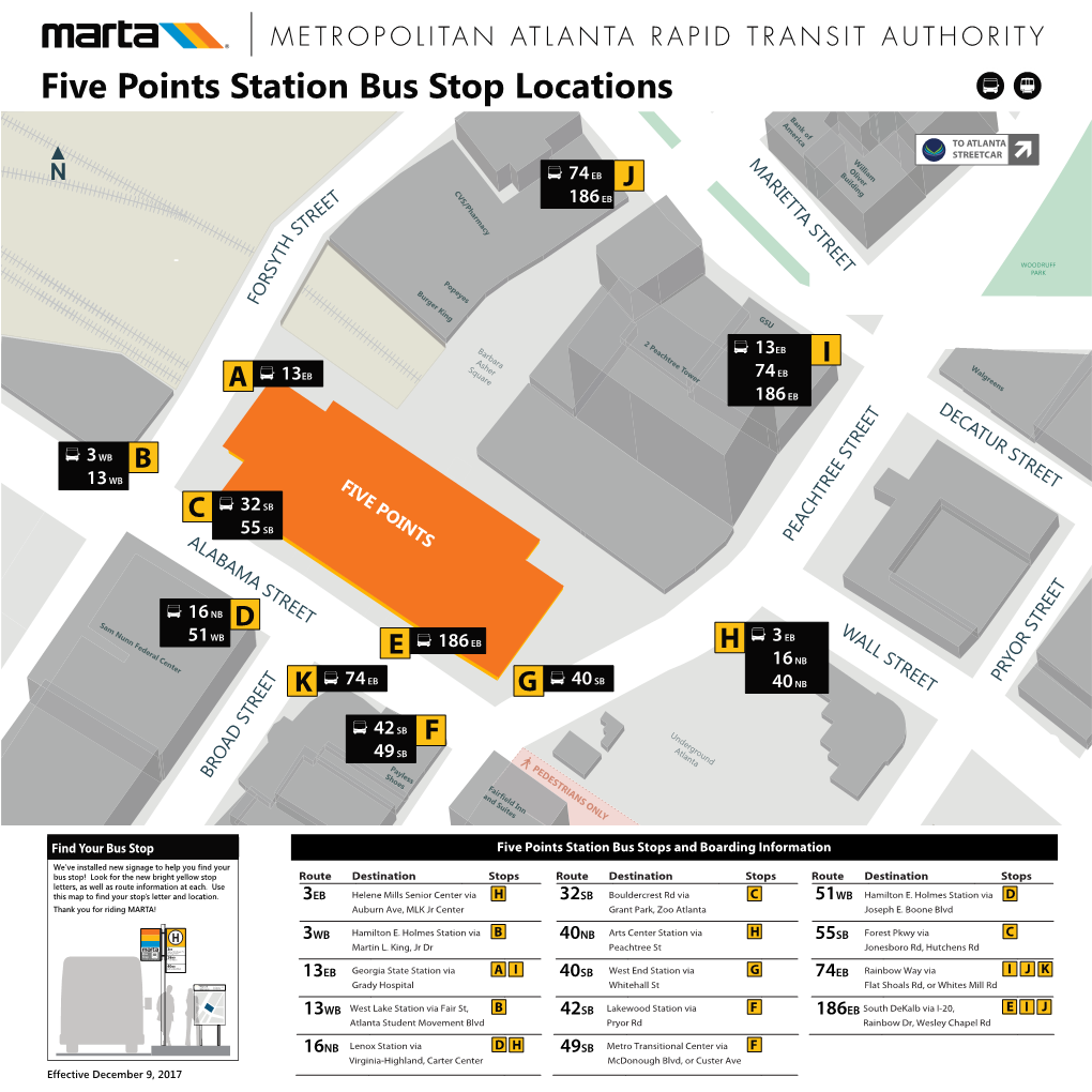 Five Points Station Bus Stop Locations