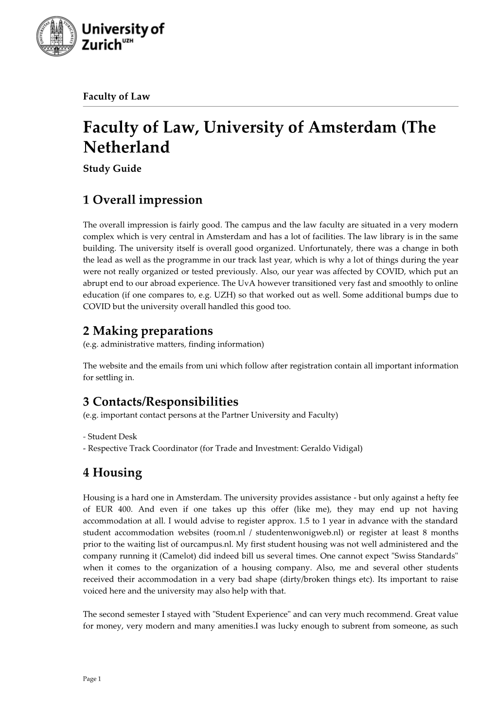 Faculty of Law, University of Amsterdam (The Netherland Study Guide