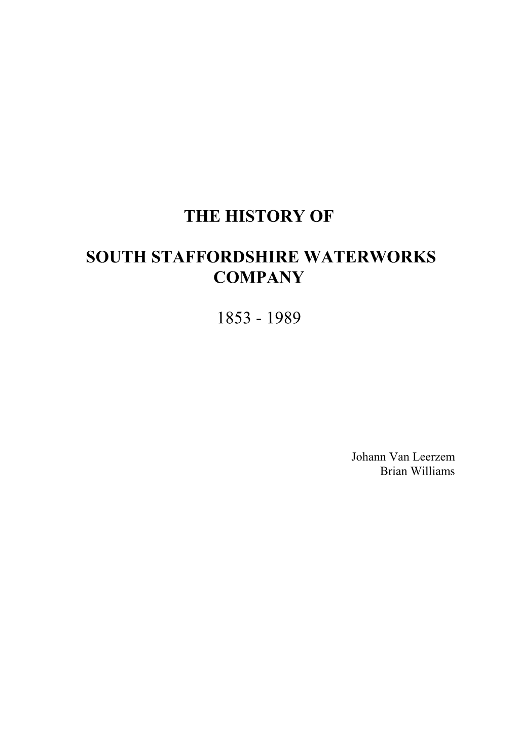 The History of South Staffordshire Waterworks