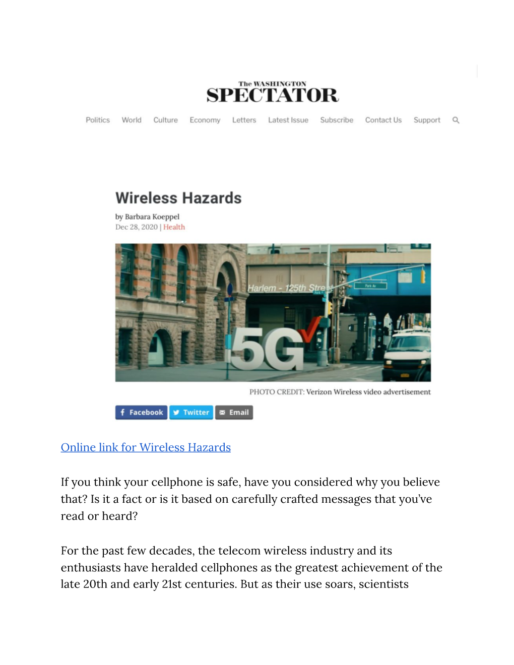 Online Link for Wireless Hazards If You Think Your Cellphone Is Safe, Have