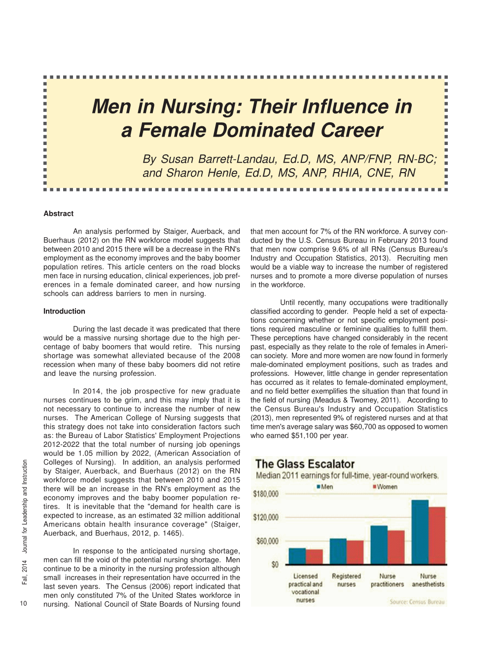 Men in Nursing: Their Influence in a Female Dominated Career