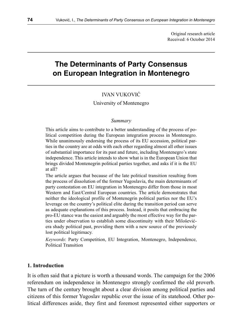 The Determinants of Party Consensus on European Integration in Montenegro