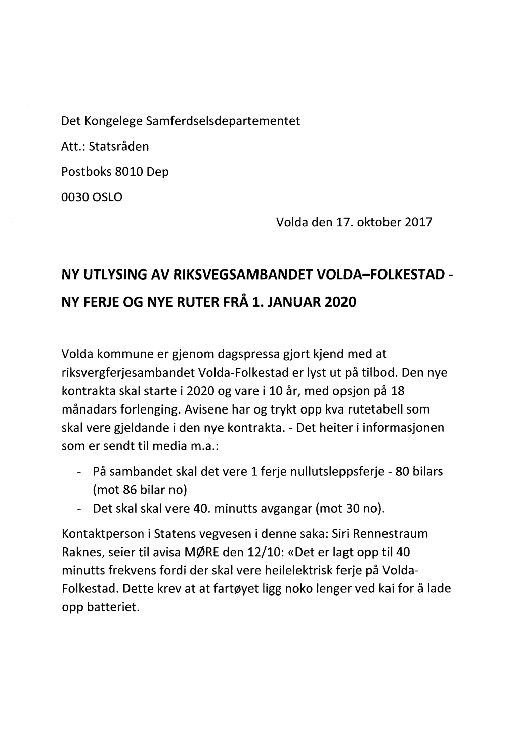 Ny Utlysingav Riksvegsambandetvolda-Folkestad