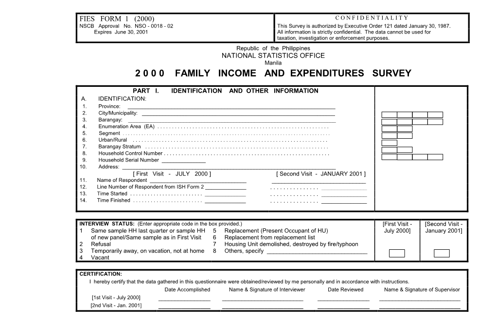 2 0 0 0 Family Income and Expenditures Survey