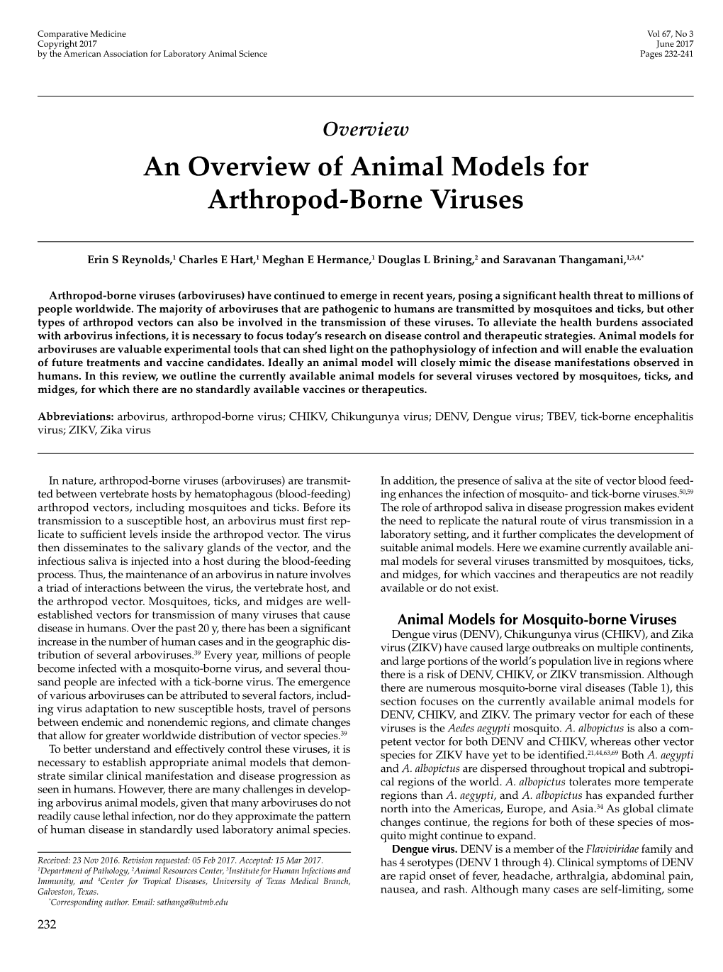 An Overview of Animal Models for Arthropod-Borne Viruses