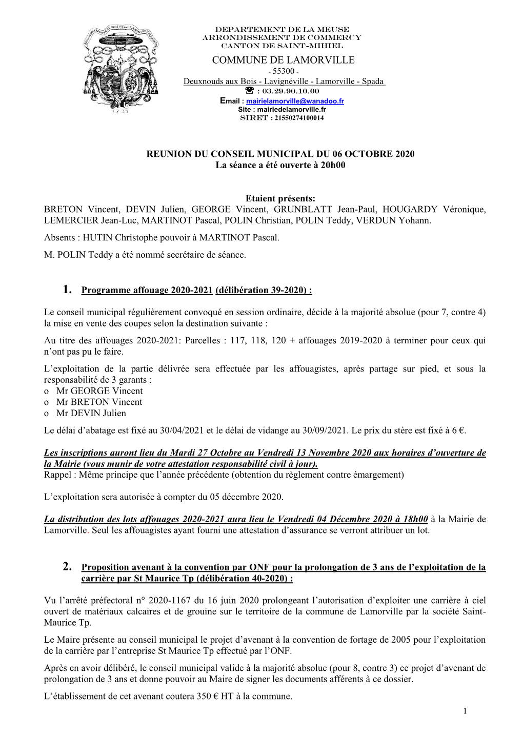 Reunion Du Conseil Municipal Du 22/09/2000