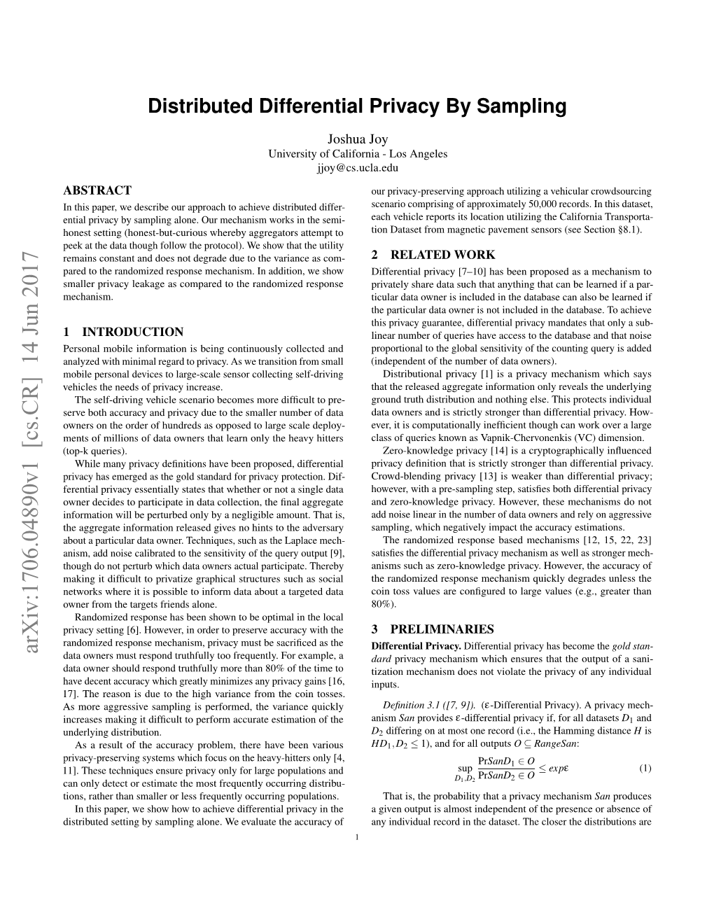 Distributed Differential Privacy by Sampling