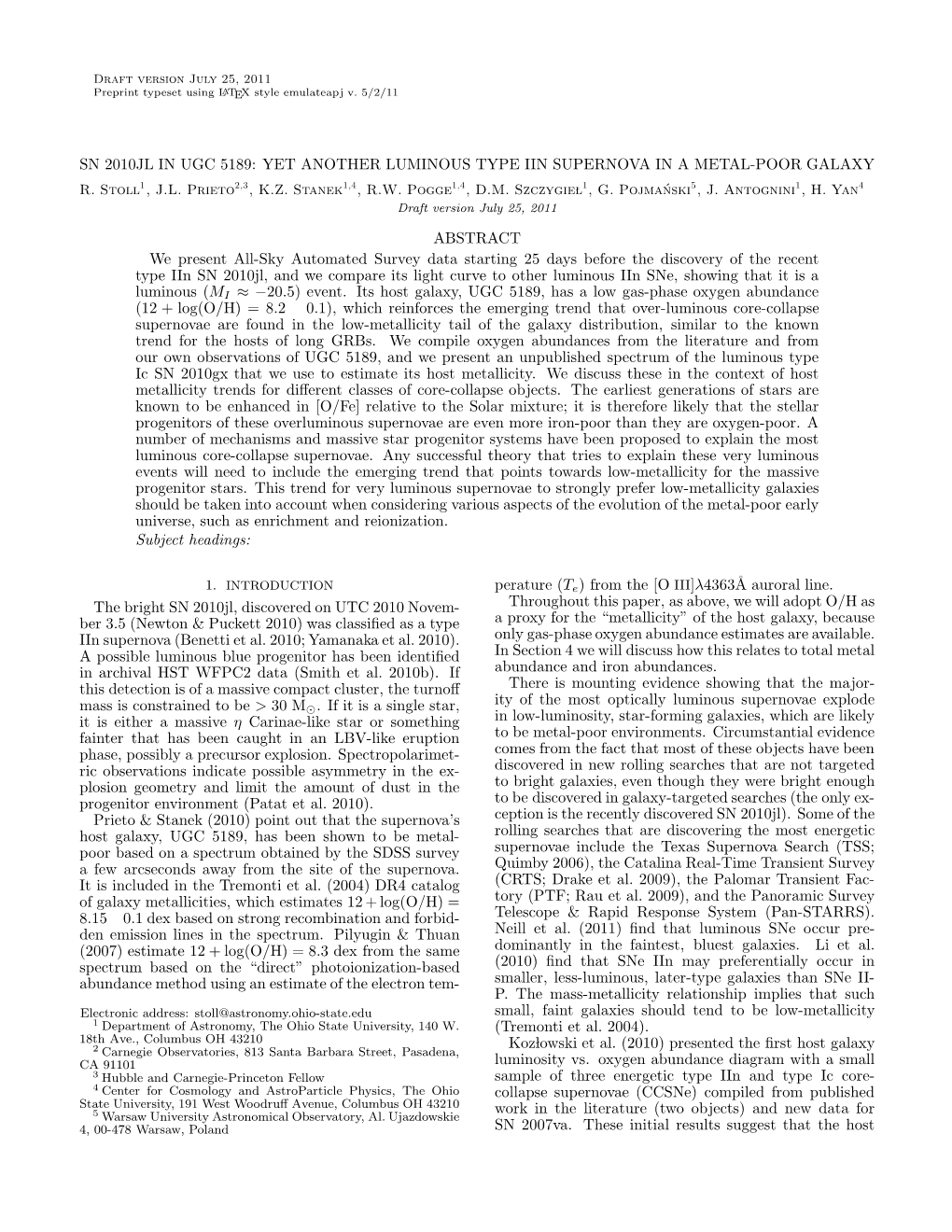 Sn 2010Jl in Ugc 5189: Yet Another Luminous Type Iin Supernova in a Metal-Poor Galaxy R