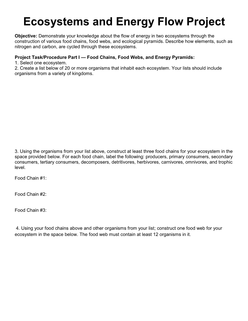 Ecosystems and Energy Flow Project