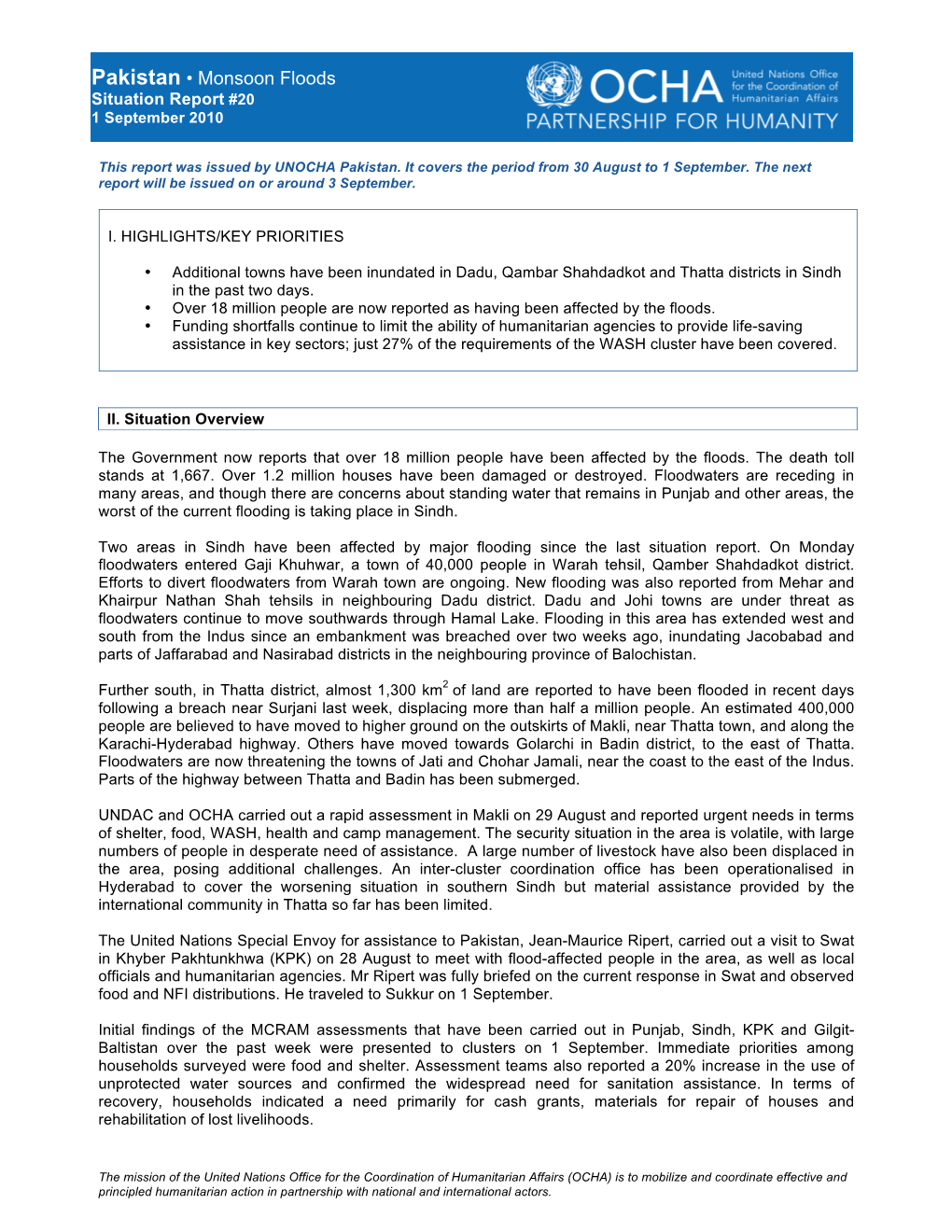 Pakistan Floods OCHA Sitrep 20 (1 Sept 2010)