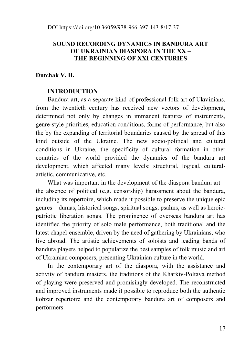 Sound Recording Dynamics in Bandura Art of Ukrainian Diaspora in the Xx – the Beginning of Xxi Centuries