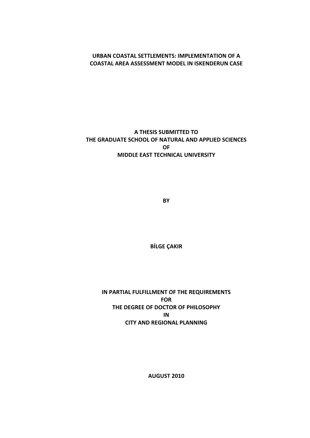 Urban Coastal Settlements: Implementation of a Coastal Area Assessment Model in Iskenderun Case