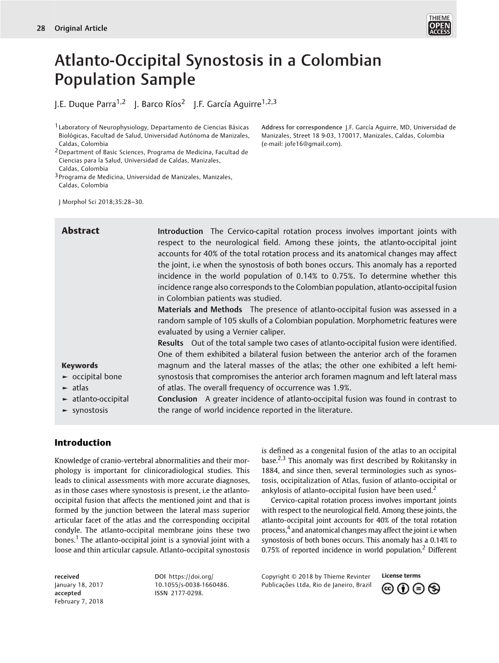 Atlanto-Occipital Synostosis in a Colombian Population Sample