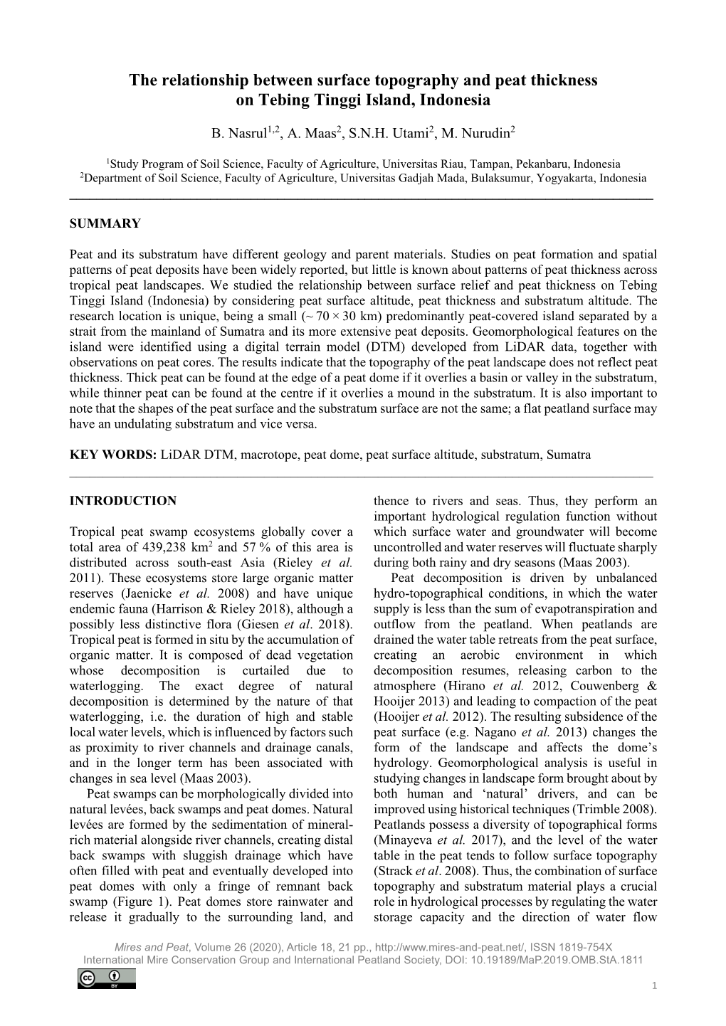 The Relationship Between Surface Topography and Peat Thickness on Tebing Tinggi Island, Indonesia