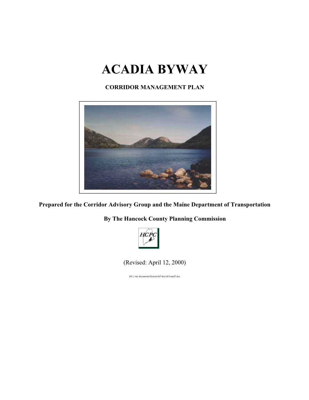 Acadia All American Road Corridor Management Plan