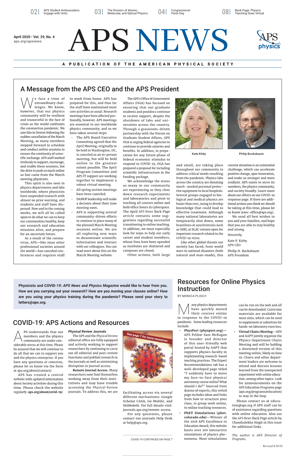 April APS News 2020, Vol. 29. No. 4