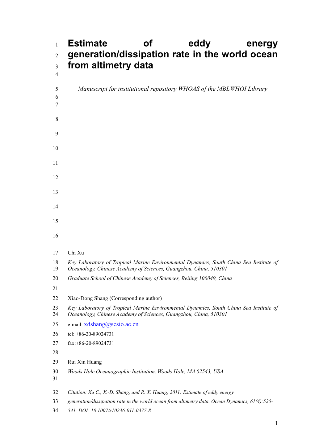 Estimate of Eddy Energy Generation/Dissipation Rate in The