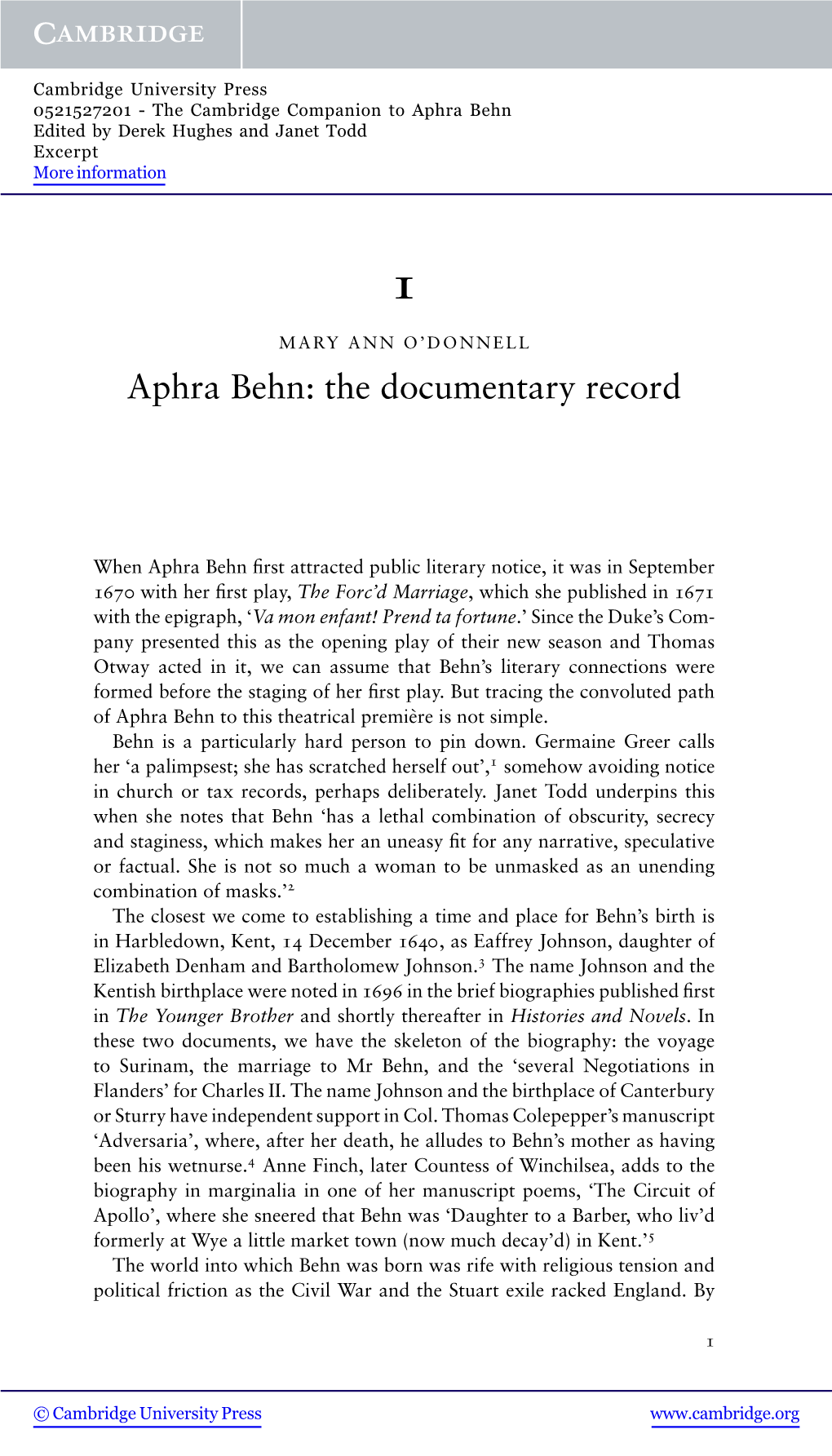 Aphra Behn Edited by Derek Hughes and Janet Todd Excerpt More Information