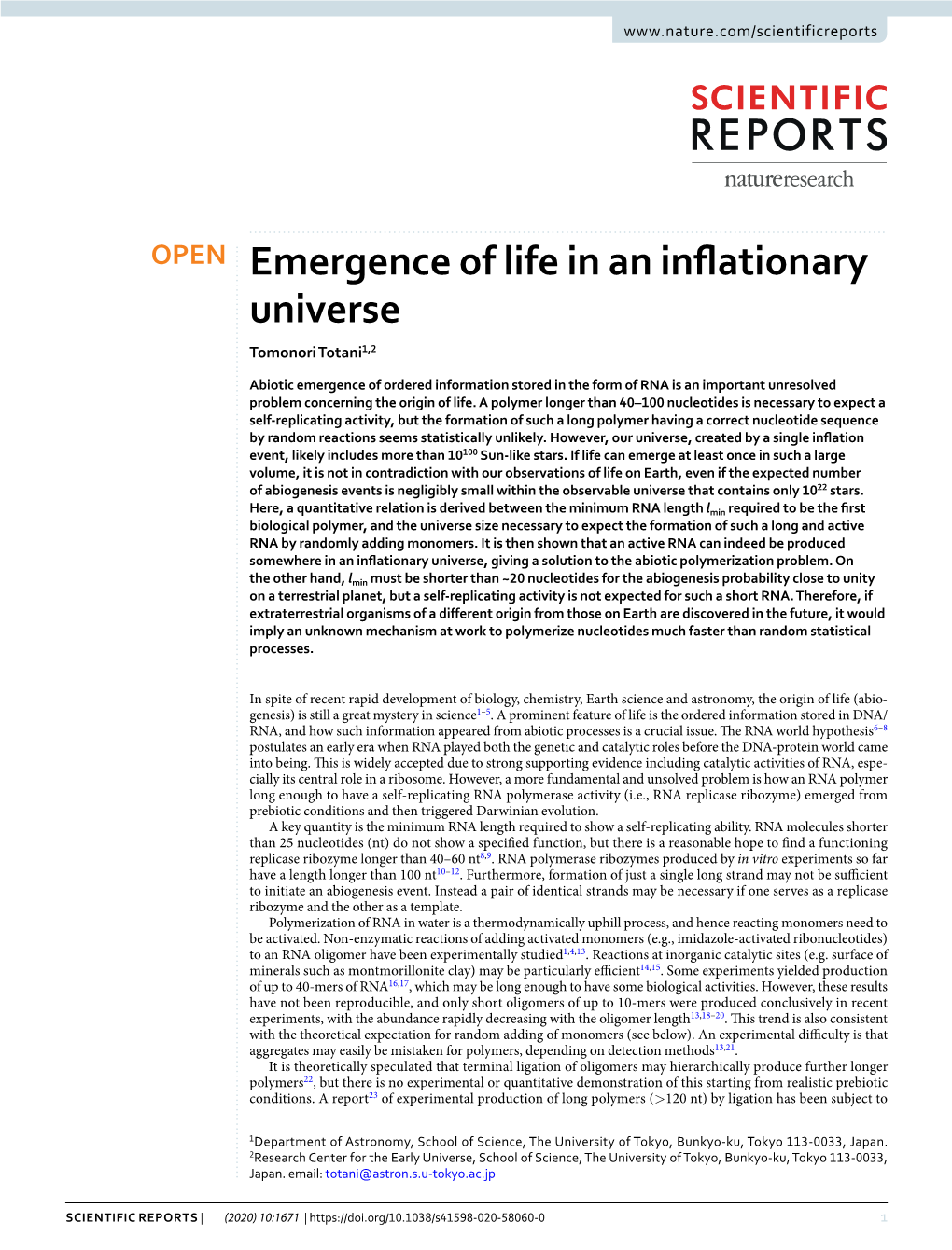 Emergence of Life in an Inflationary Universe