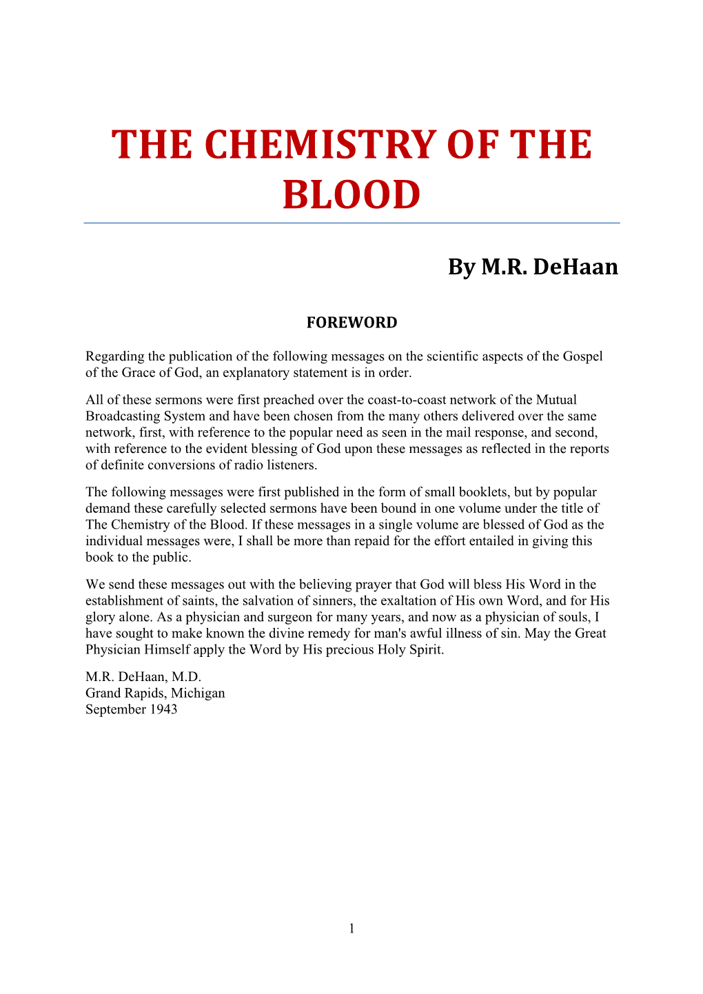 The Chemistry of the Blood