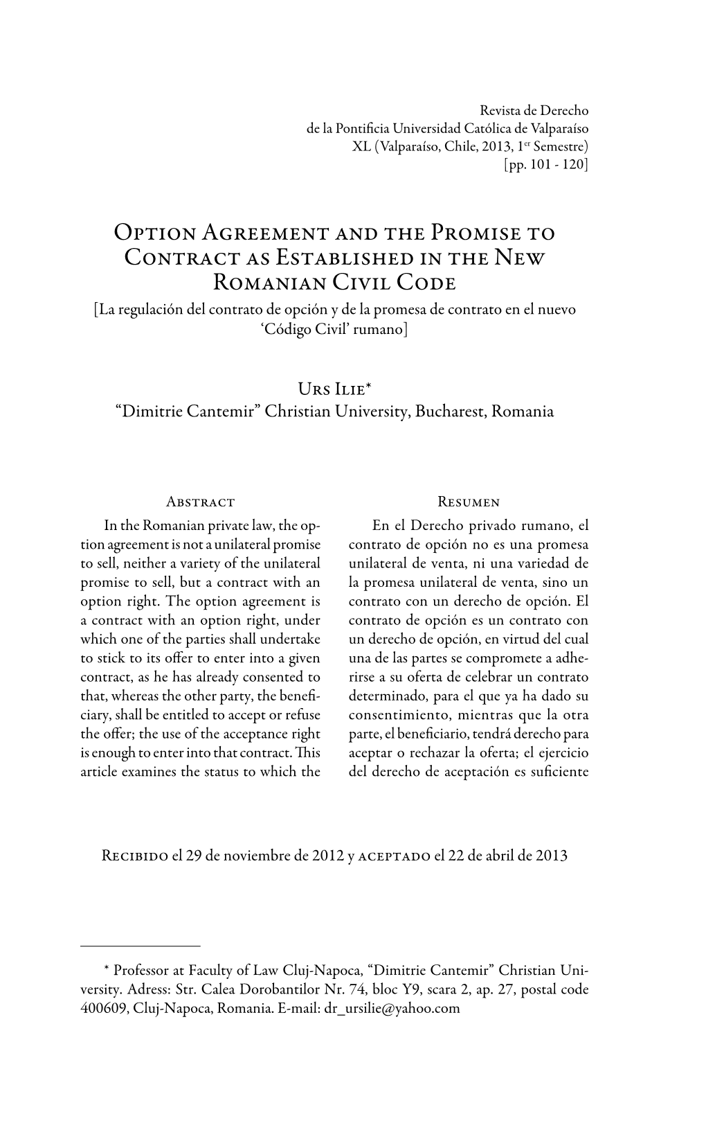 Option Agreement and the Promise to Contract As Established in the New
