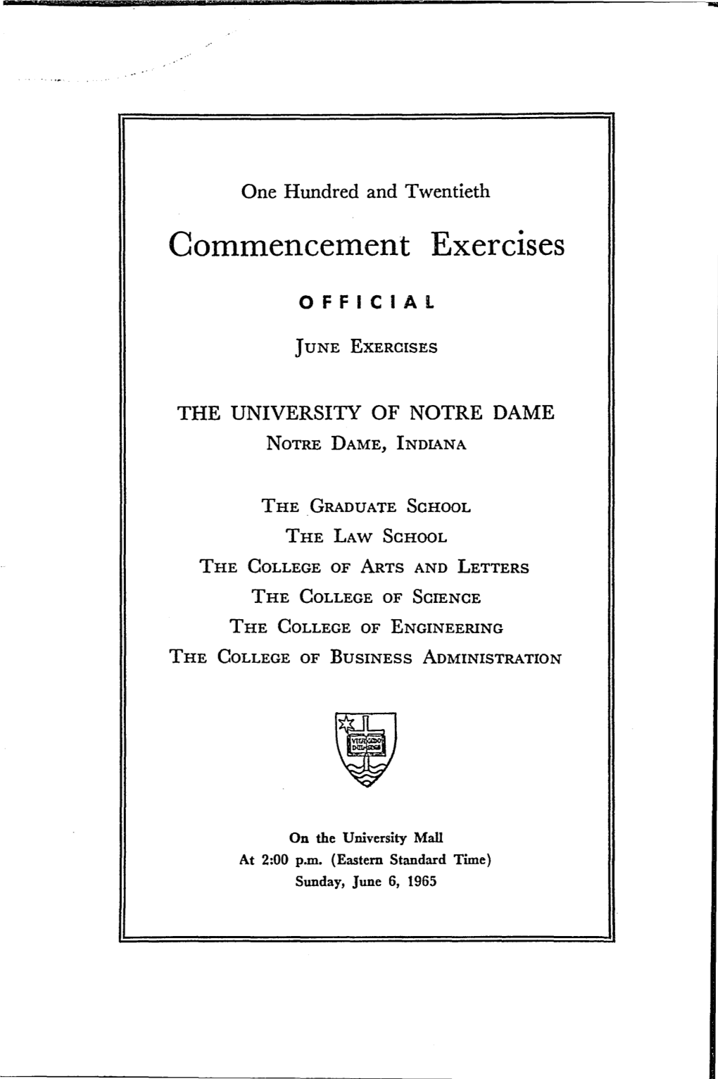 1965-06-06 University of Notre Dame Commencement Program