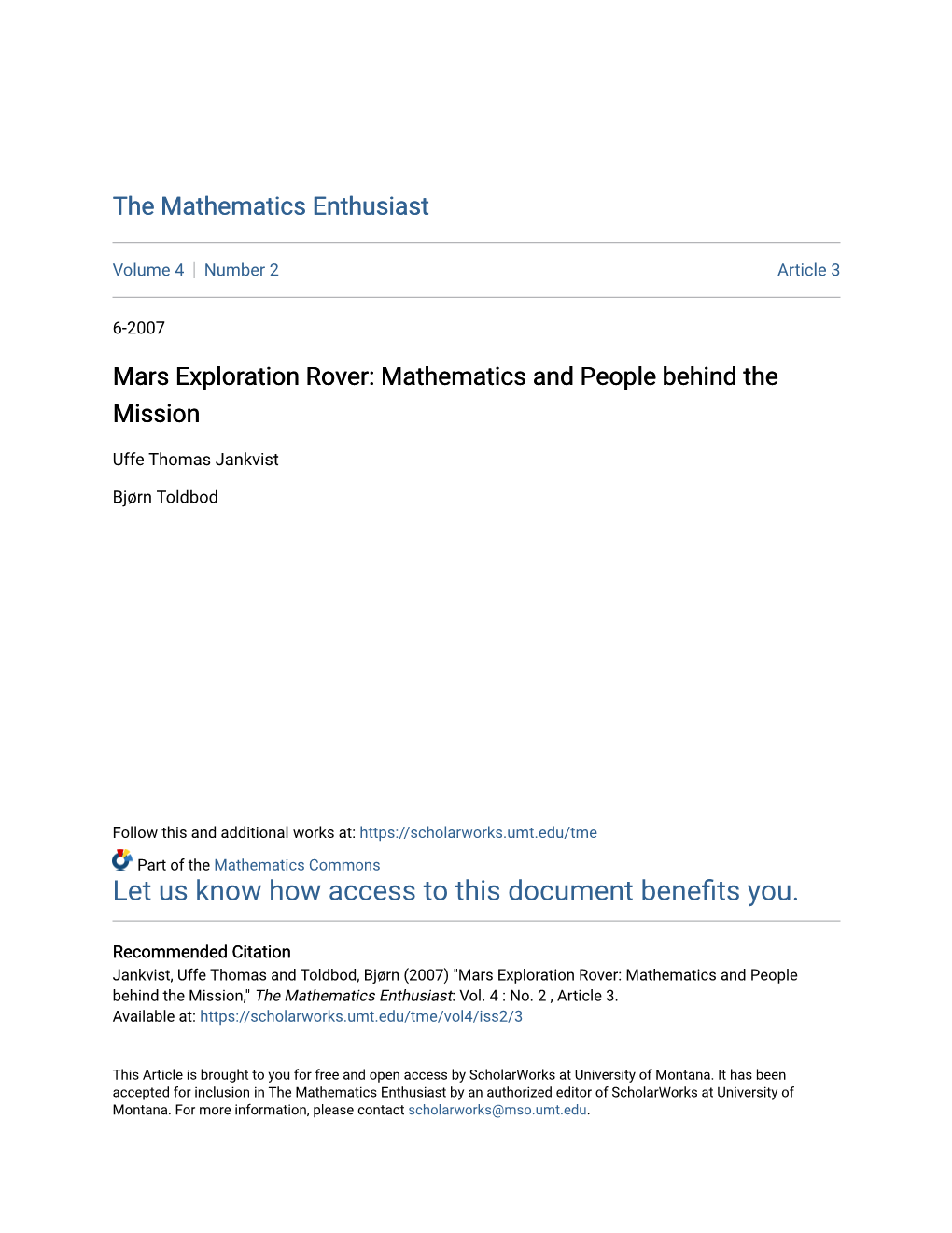 Mars Exploration Rover: Mathematics and People Behind the Mission