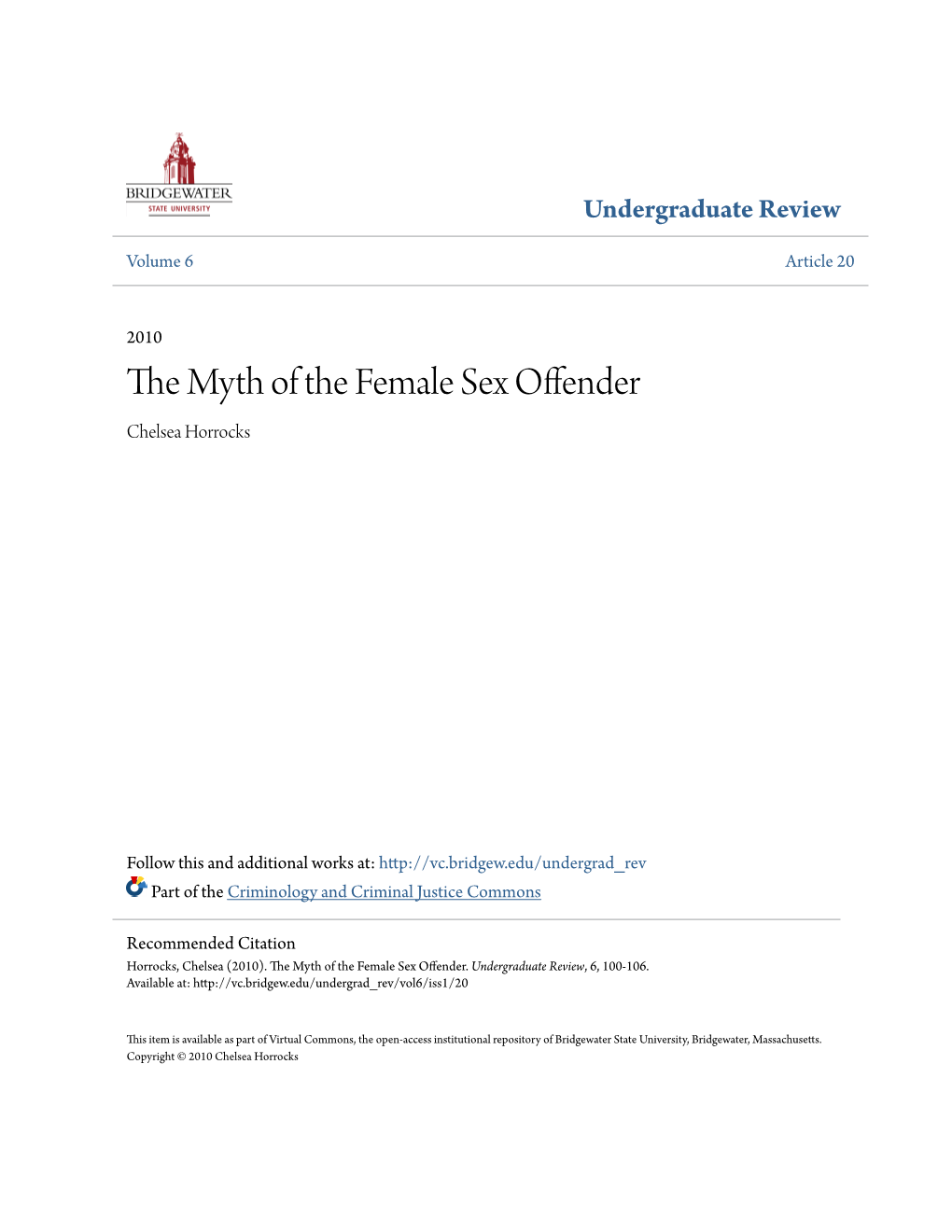 The Myth of the Female Sex Offender