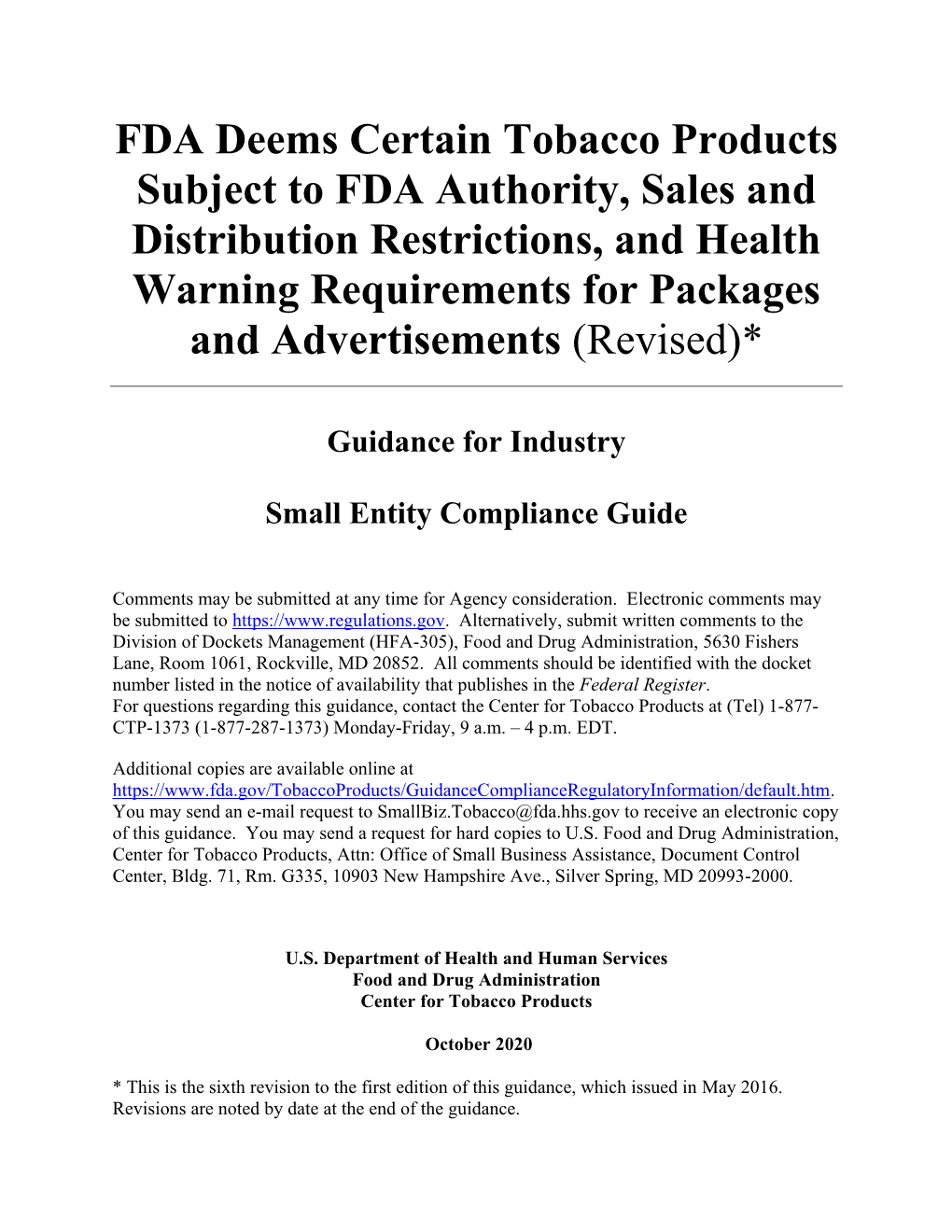 FDA Deems Certain Tobacco Products Subject to FDA Authority