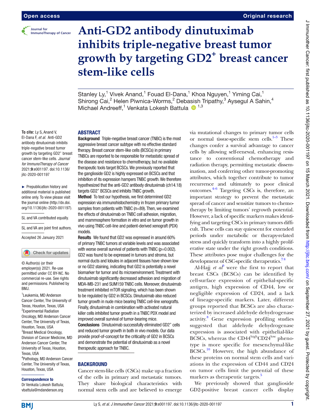 Anti-GD2 Antibody Dinutuximab Inhibits Triple-Negative Breast Tumor Growth by Targeting GD2+ Breast Cancer Stem-Like Cells