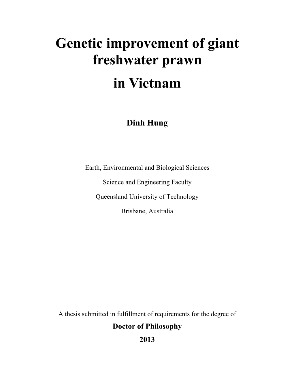 Genetic Improvement of Giant Freshwater Prawn in Vietnam