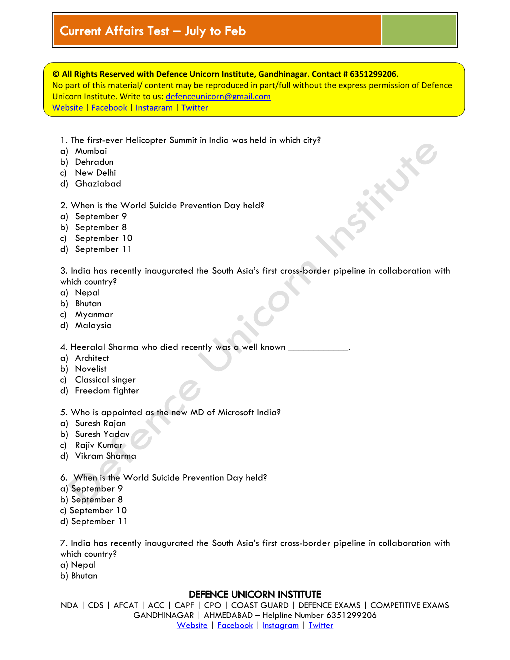 Current Affairs Test