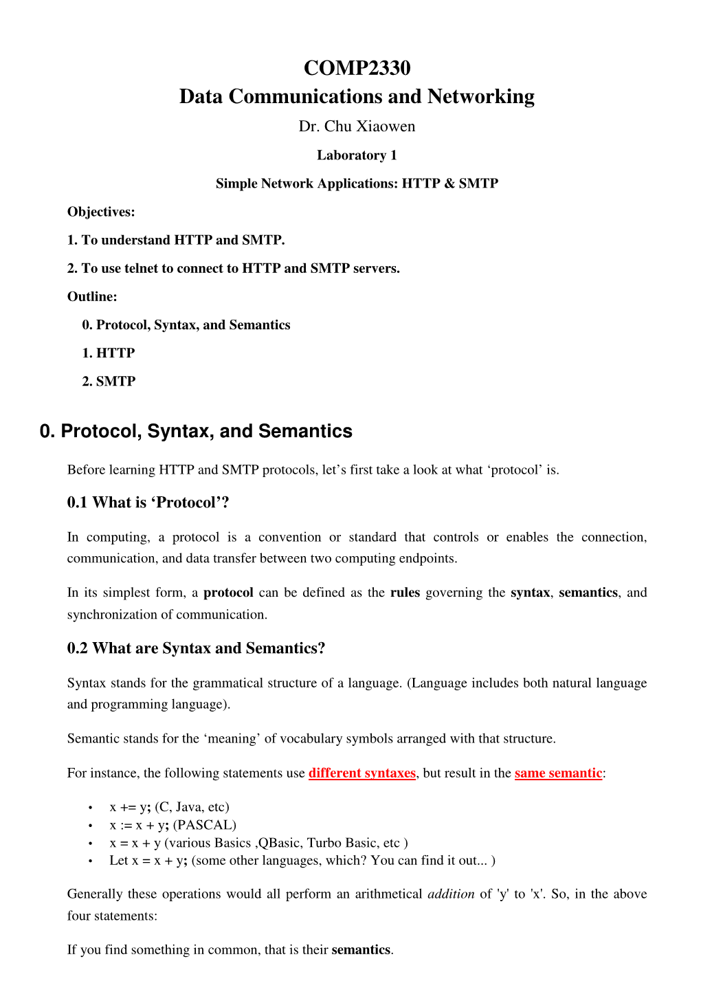 COMP2330 Data Communications and Networking Dr