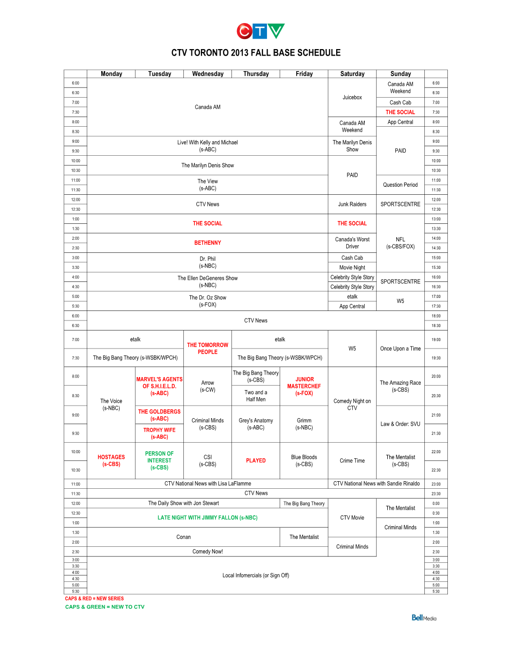 Ctv Toronto 2013 Fall Base Schedule