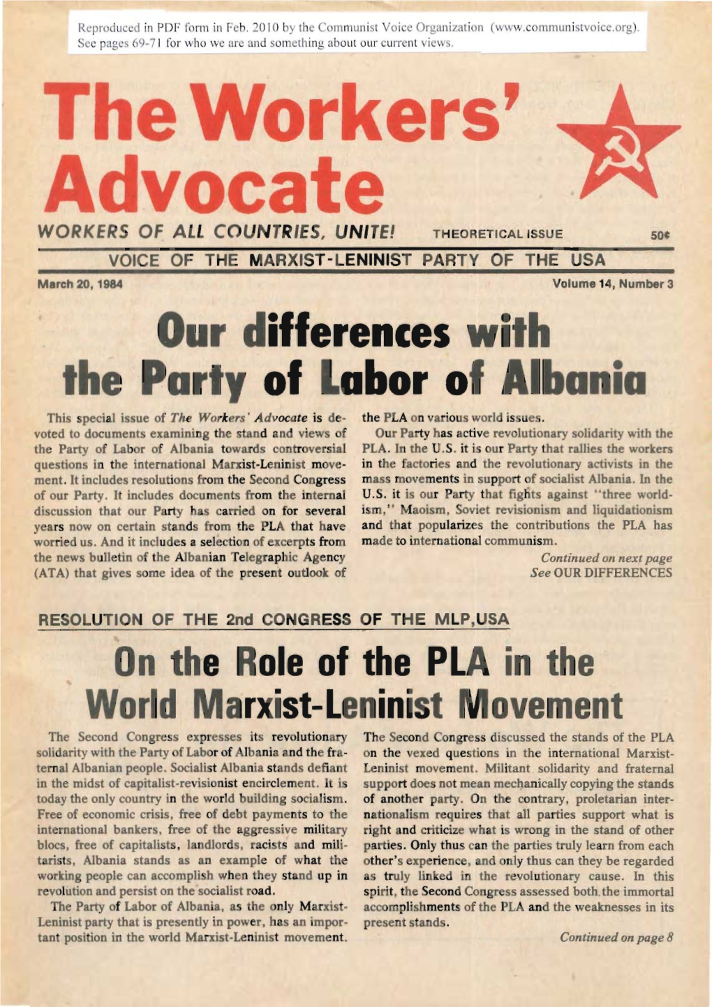 The Workers' Advocate WORKERS OF