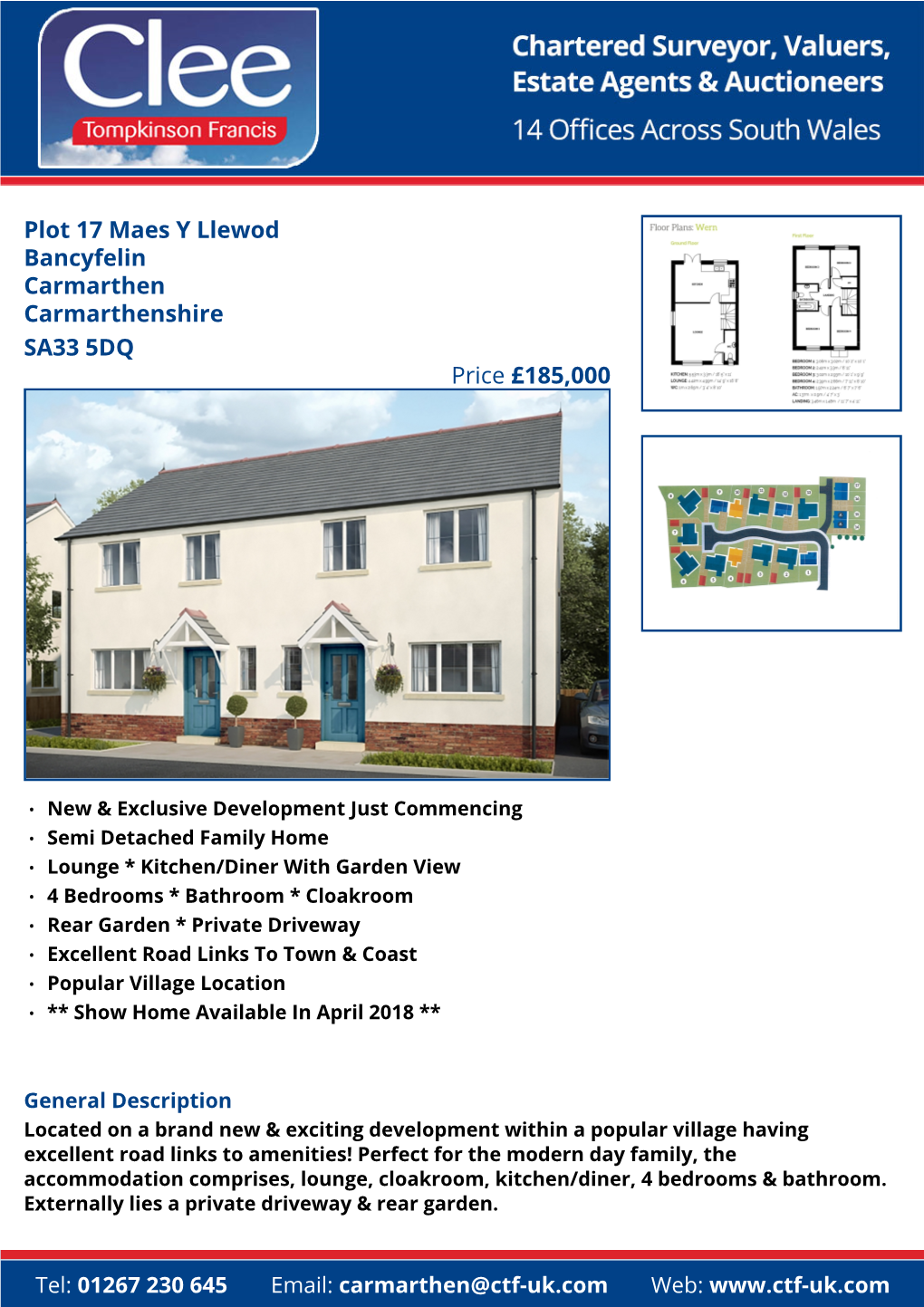 Plot 17 Maes Y Llewod Bancyfelin Carmarthen Carmarthenshire SA33 5DQ Price £185,000