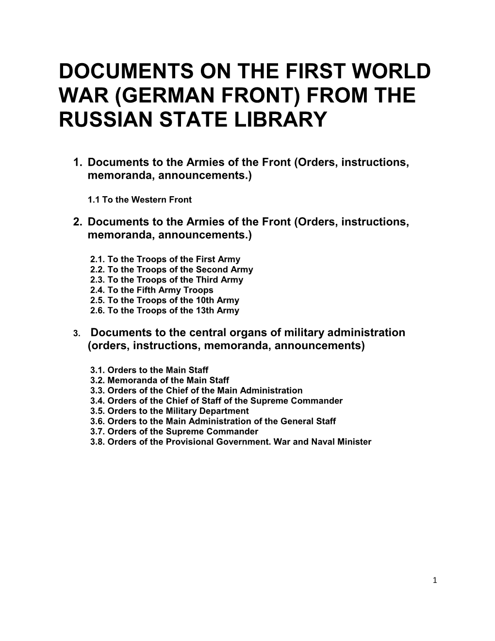 Documents on the First World War (German Front) from the Russian State Library