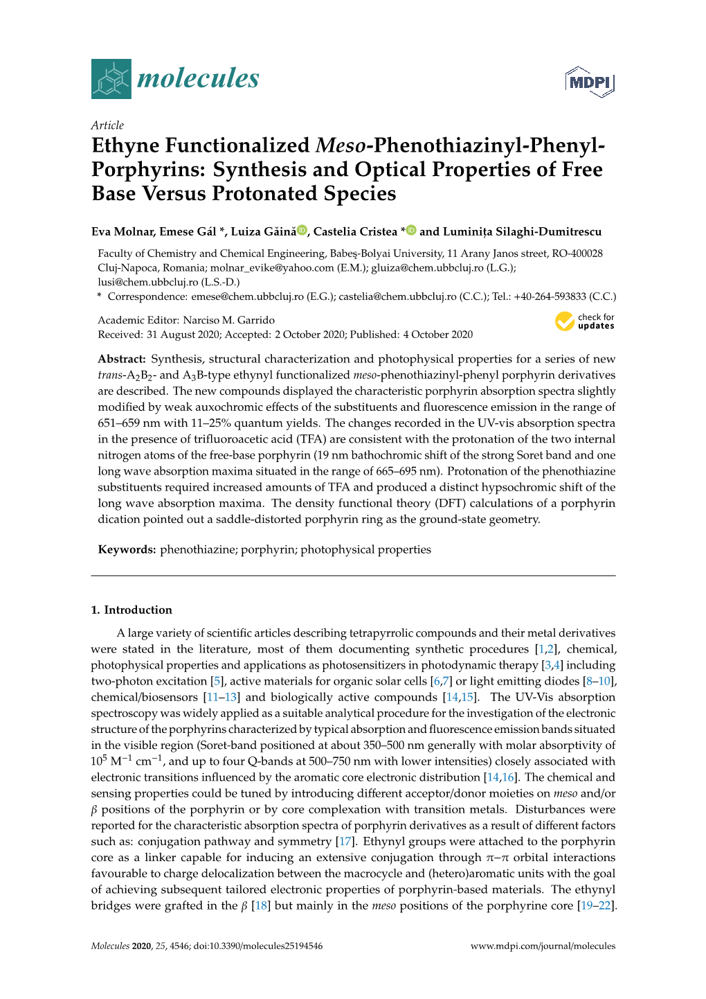 Synthesis and Optical Properties of Free Base Versus Protonated Species