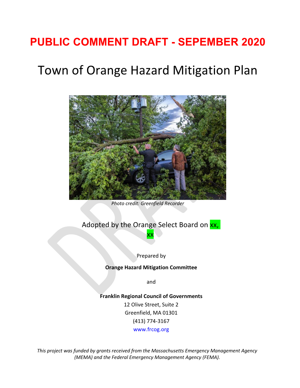 Orange Hazard Mitigation Plan Public Comment Draft