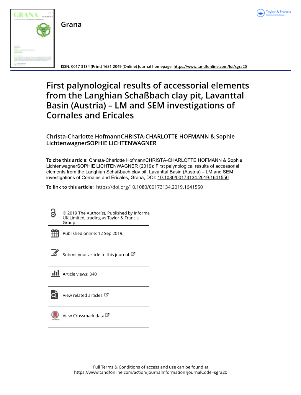 (Austria) – LM and SEM Investigations of Cornales and Ericales