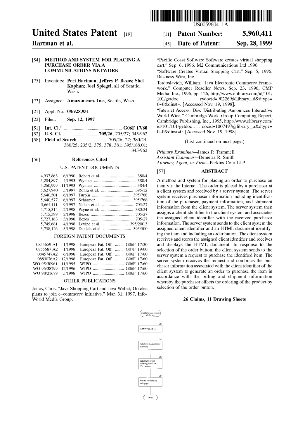 United States Patent 19 11 Patent Number: 5,960,411 Hartman Et Al