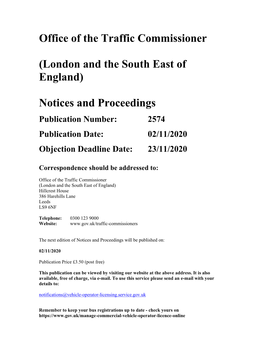 Notices and Proceedings for London and the South East of England 2574