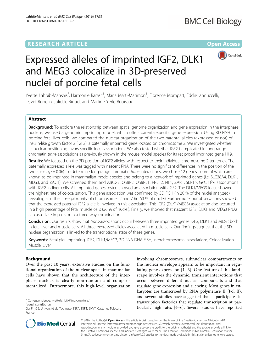 Expressed Alleles of Imprinted IGF2, DLK1 and MEG3 Colocalize in 3D-Preserved Nuclei of Porcine Fetal Cells