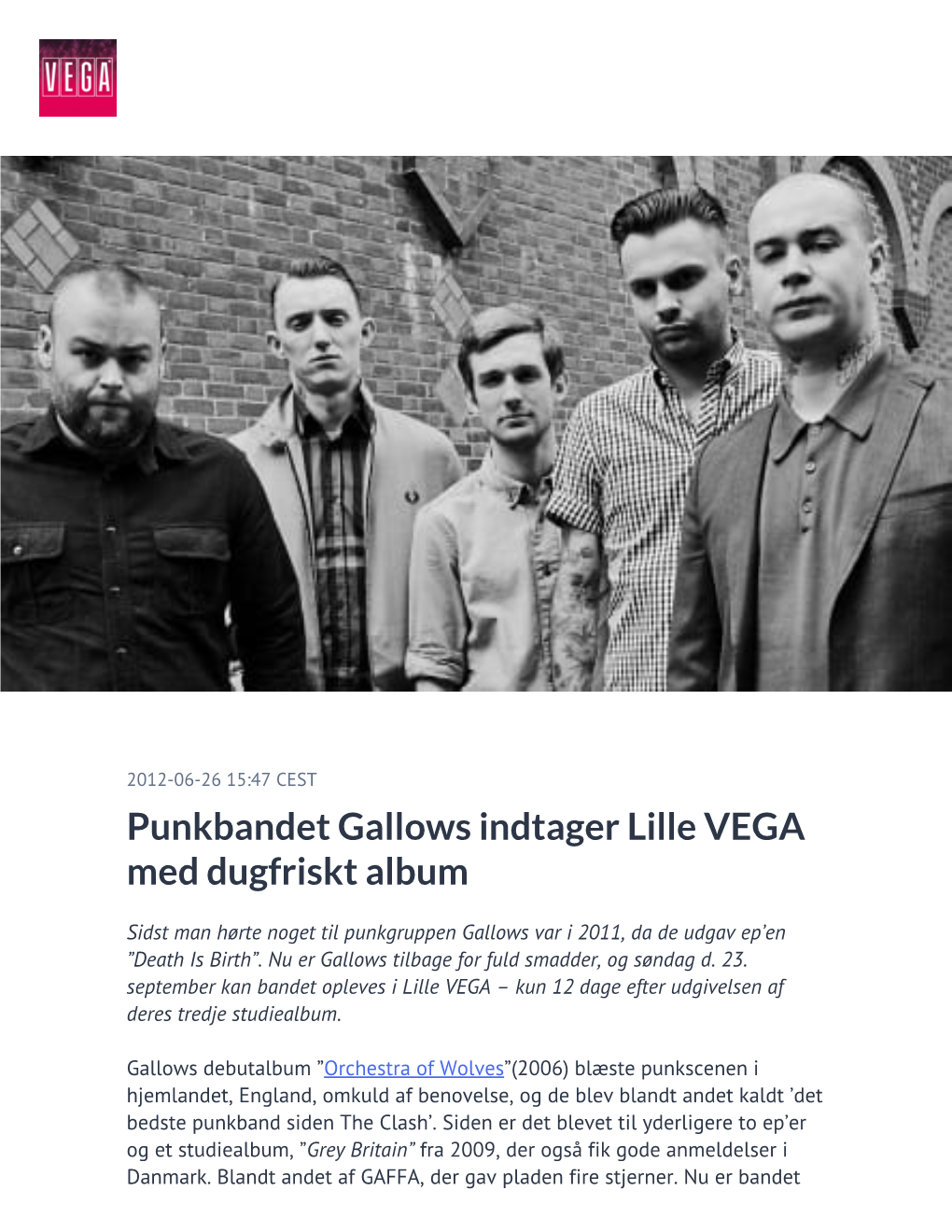 Punkbandet Gallows Indtager Lille VEGA Med Dugfriskt Album