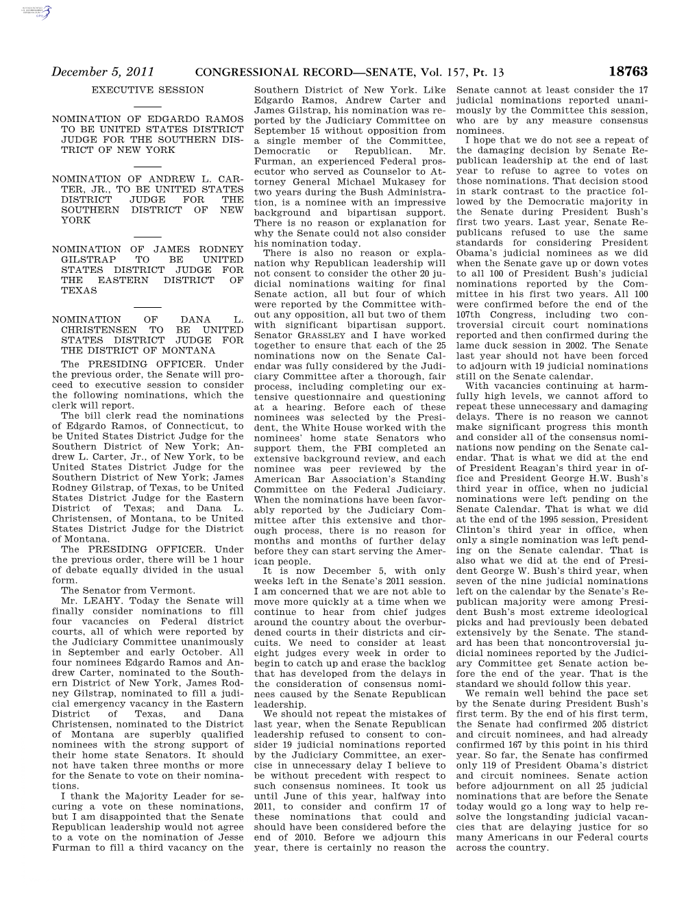 CONGRESSIONAL RECORD—SENATE, Vol. 157, Pt. 13 18763 EXECUTIVE SESSION Southern District of New York