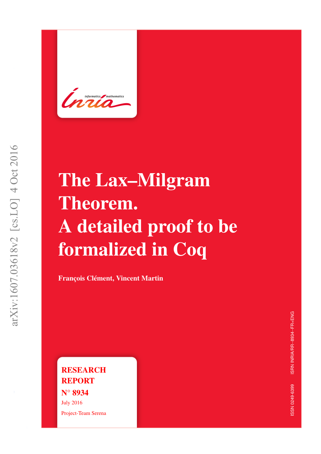 The Lax–Milgram Theorem. a Detailed Proof to Be Formalized in Coq