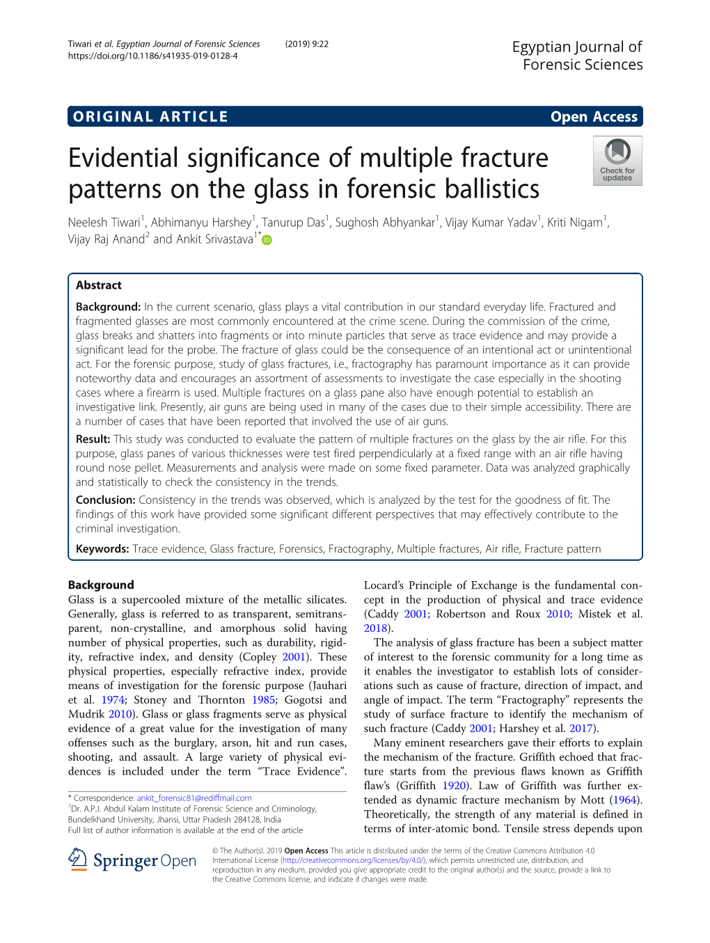 Evidential Significance of Multiple Fracture Patterns on the Glass in Forensic Ballistics